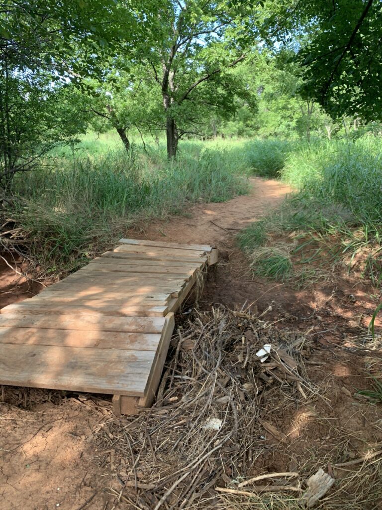 Trail with wooden bridge