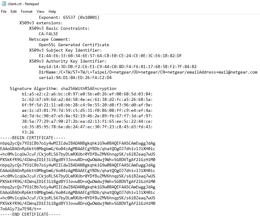 netgear clent certificate